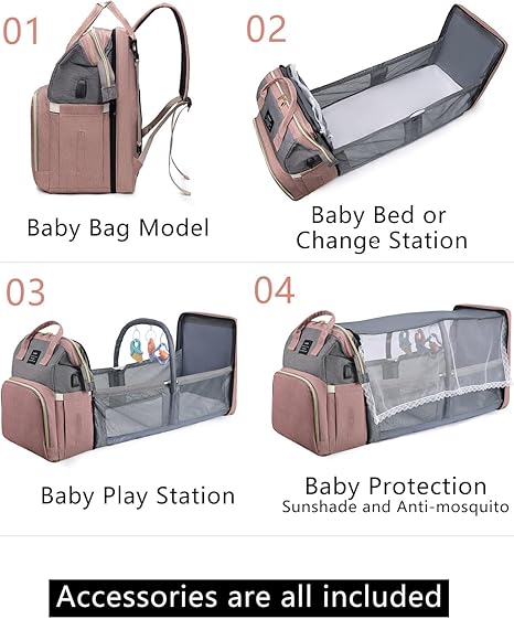 3-in-1 Diaper Backpack with Portable Baby Bed