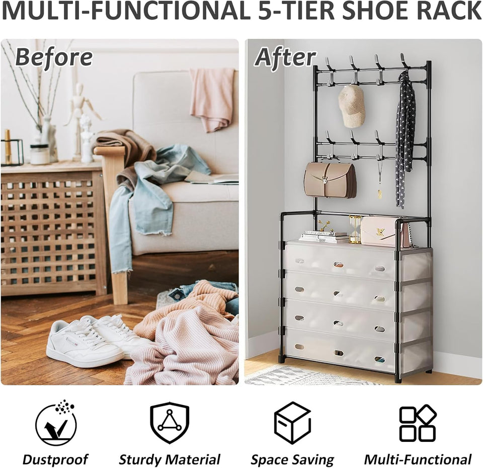 5 layer Dustproof Coat Rack & Shoe Rack