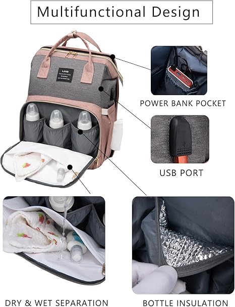 3-in-1 Diaper Backpack with Portable Baby Bed