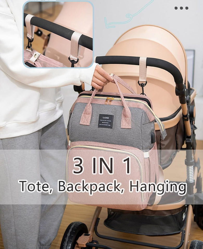 3-in-1 Diaper Backpack with Portable Baby Bed