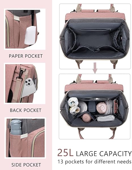 3-in-1 Diaper Backpack with Portable Baby Bed