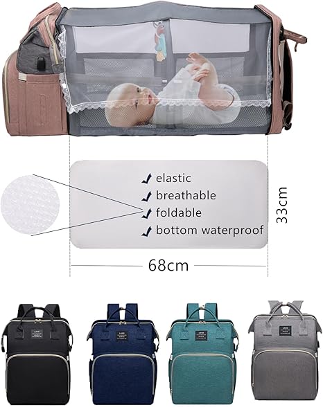 3-in-1 Diaper Backpack with Portable Baby Bed