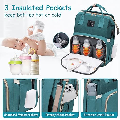 3-in-1 Diaper Backpack with Portable Baby Bed